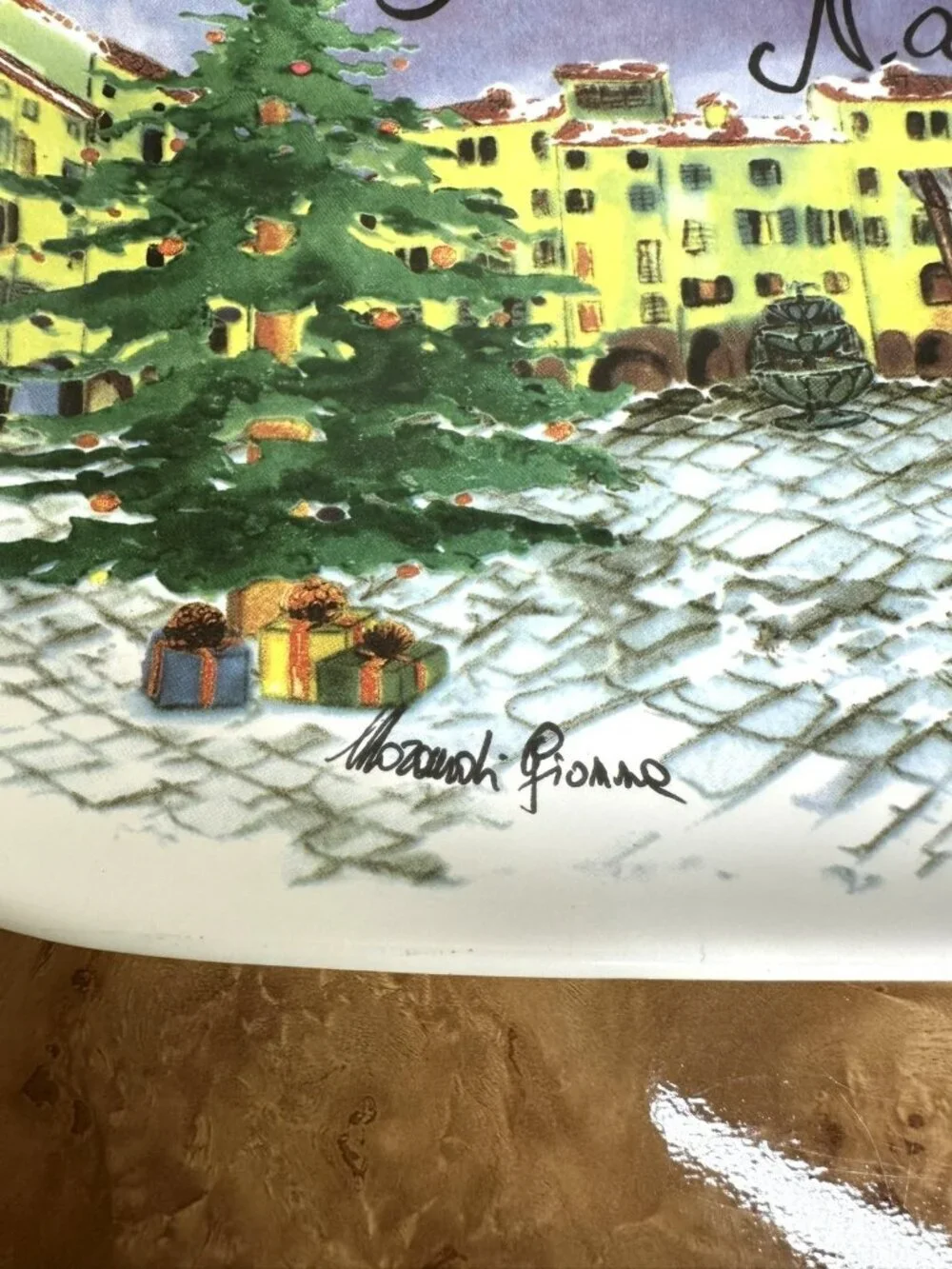 Sur La Table Buon Natale Christmas Piazza Rectangular Serving Platter Italy 9.5